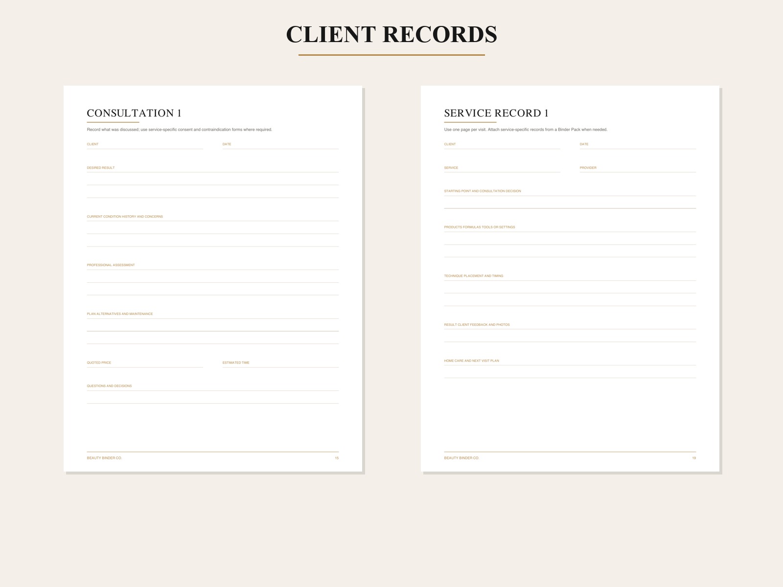 Client consultation and service record pages